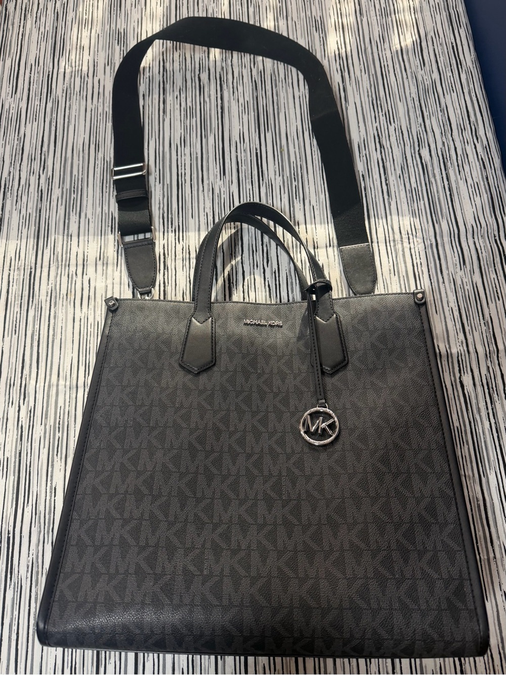 Michael Kors Black MK Logo Messenger Tote with Crossbody Strap